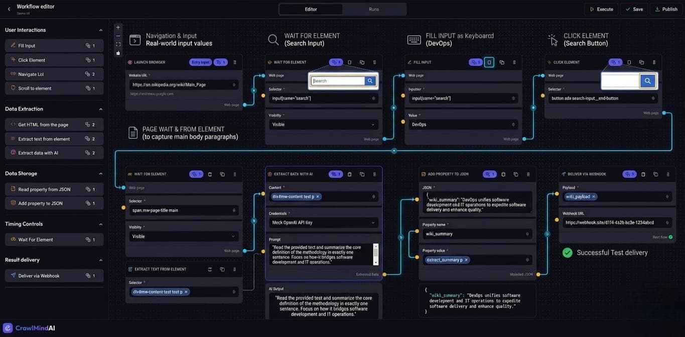 CrawlMindAI Visual Workflow Studio
